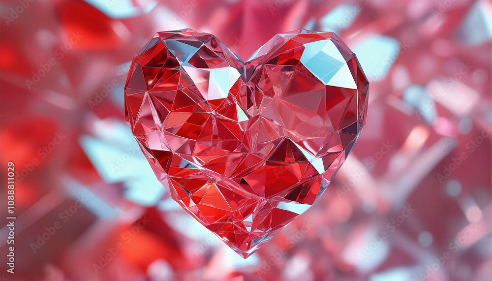Red crystal heart on a sparkling pink background Red crystal heart on a sparkling pink background