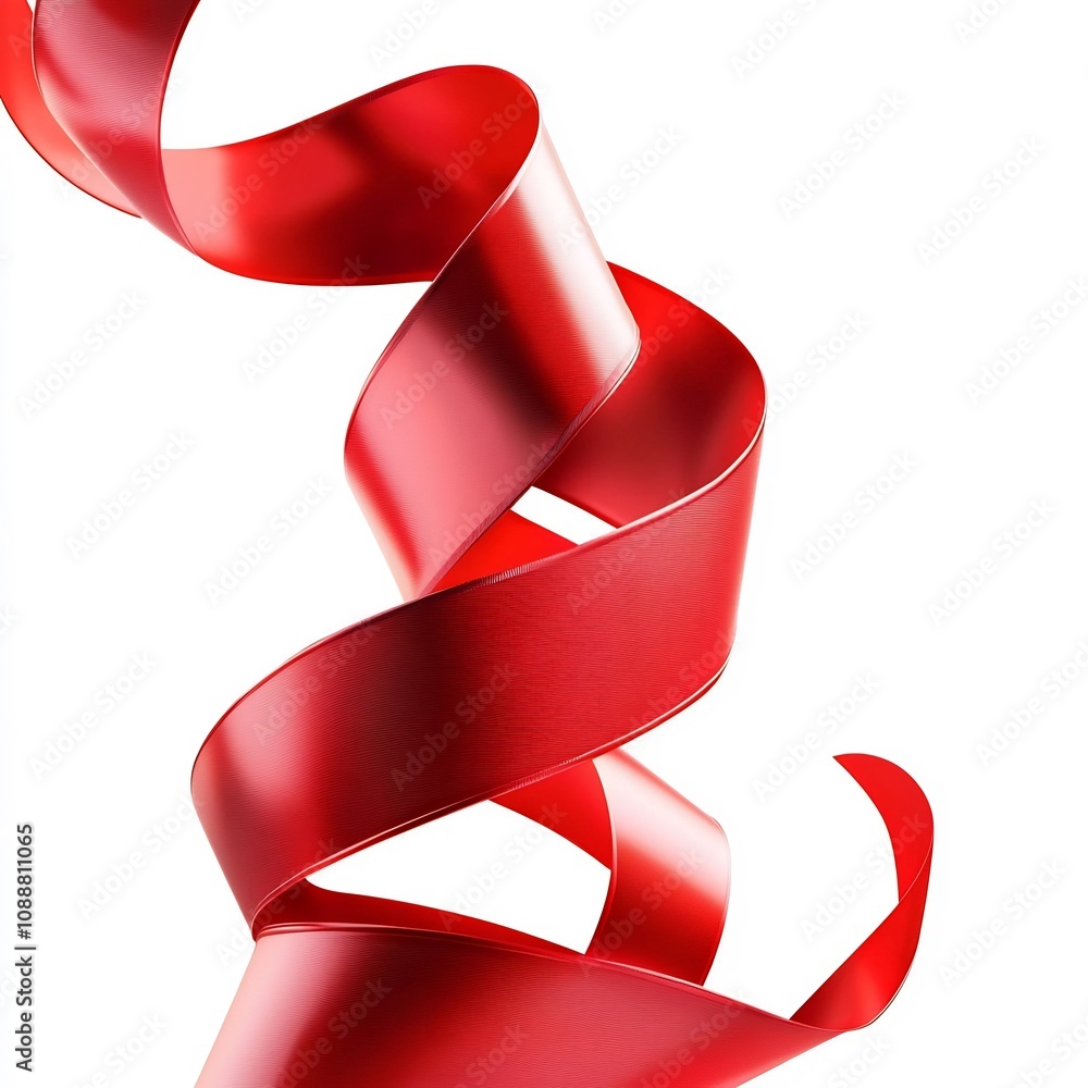 Φωτογραφία Photo of Vibrant Red Ribbon Curling and Twisting in Graceful Motion on White Bac
