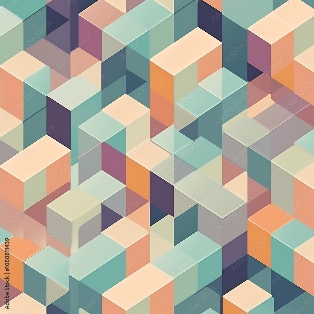 Seamless Pastel Geometric Isometric Building Grid Pattern Seamless Pastel Geometric Isometric Building Grid Pattern