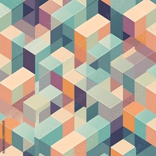 Seamless Pastel Geometric Isometric Building Grid Pattern