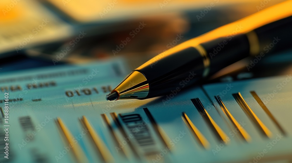 Pen on financial documents. Pen on financial documents.