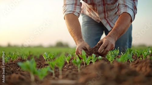 Farmer Utilizing Digital Sensor for Sustainable Soil Assessment in Agricultural Field