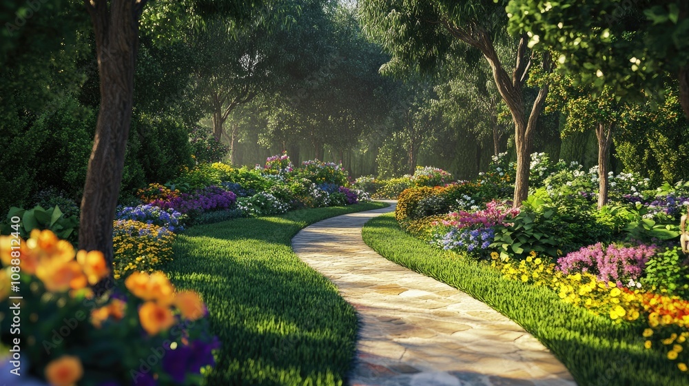 Fototapeta premium Vibrant Pathway Through a Beautiful Garden