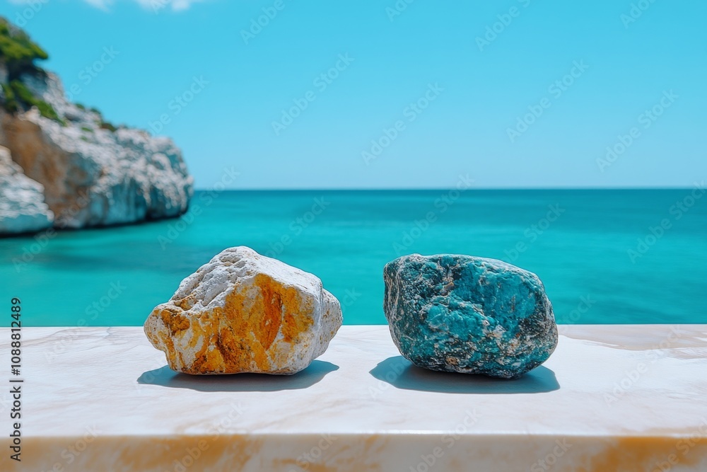 A clean, minimal image of two Zen stones resting on a flat, sand-colored surface, emphasizing balance and calm A clean, minimal image of two Zen stones resting on a flat, sand-colored surface, emphasizing balance and calm