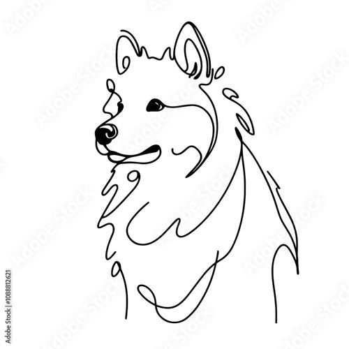 Minimalist Line Art of American Eskimo Dog breed