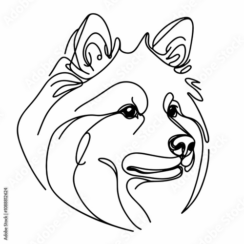 Minimalist Line Art of American Eskimo Dog breed