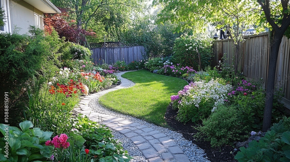 Obraz premium Serene Garden Pathway in Full Bloom