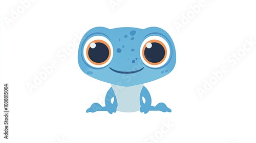 Adorable Cartoon Blue Salamander Sitting Happily