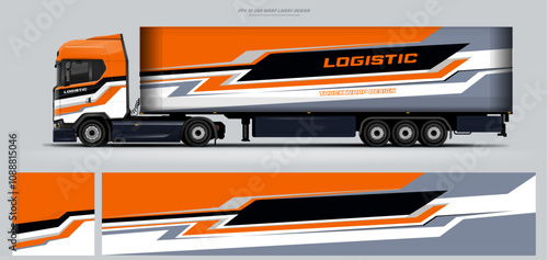 truck trailer livery design template. Truck Cargo delivering vehicle paintjob. Mock up and design on separate layers vector files.