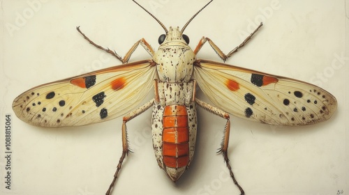 Detailed Illustration of a Beetle with Spread Wings