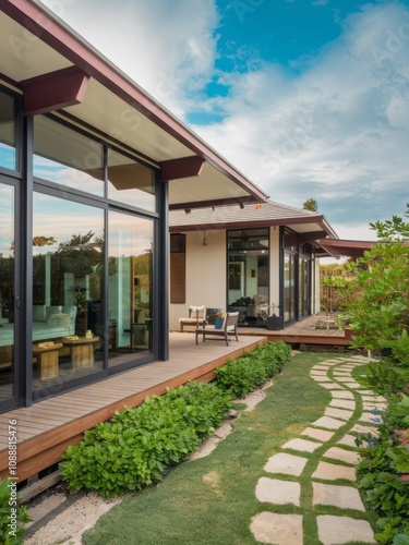 Wallpaper Mural Modern Contemporary Home with Floor-to-Ceiling Windows and Beautiful Landscaping Torontodigital.ca