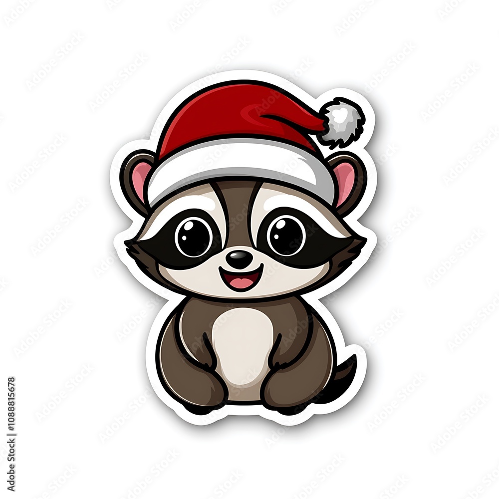 Playful Raccoon with Santa Hat Sticker Design Playful Raccoon with Santa Hat Sticker Design