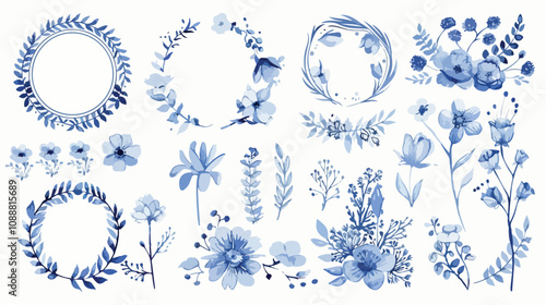 Elegant Blue Floral Hand Collection in Rectangular and Round Shapes