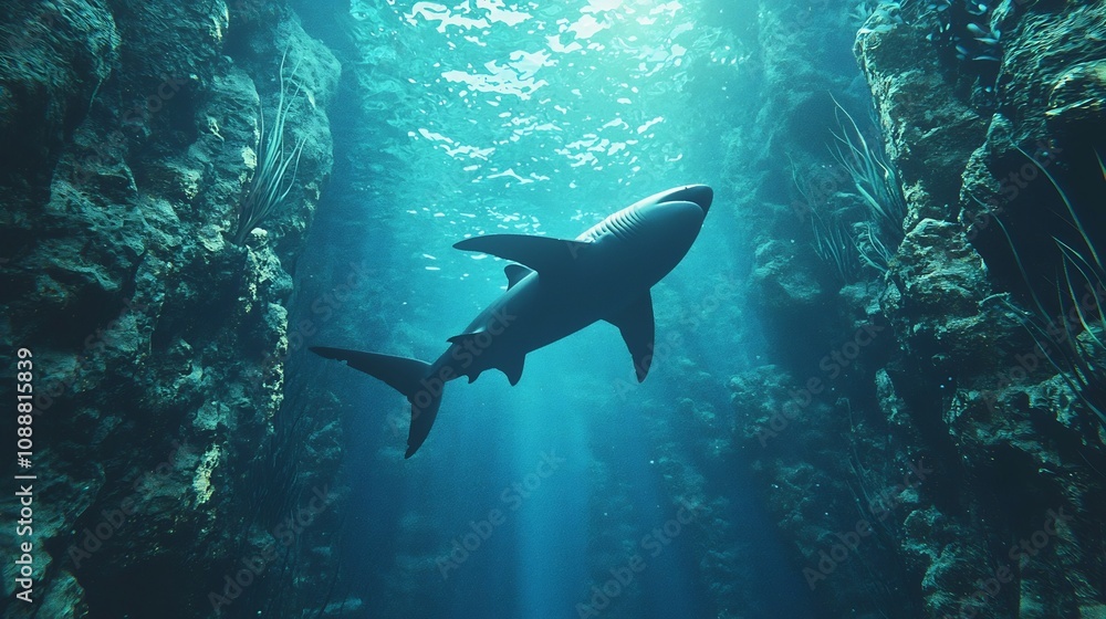 Fototapeta premium Mystical Underwater Fantasy Scene with Vibrant Digital Painting