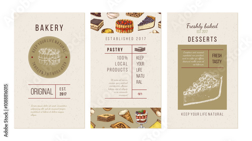 three vector banners with pastry