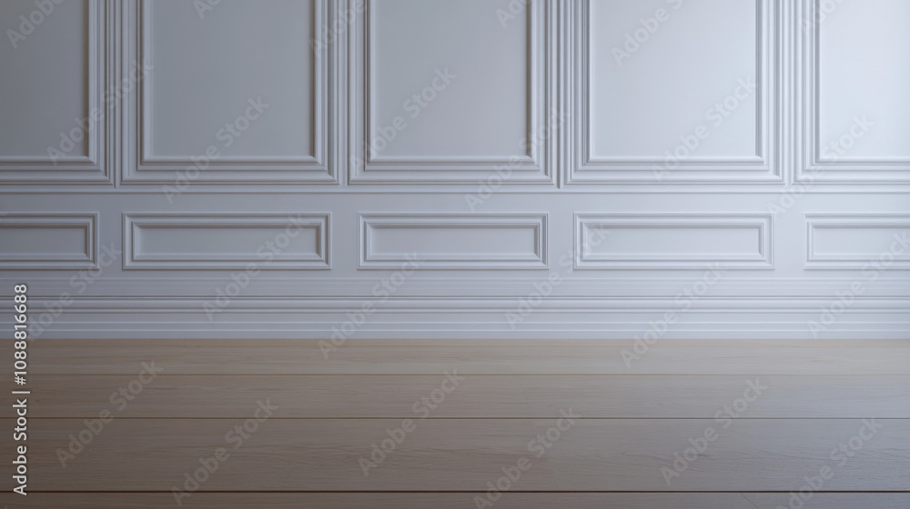 An elegant white wall with intricate wainscoting An elegant white wall with intricate wainscoting