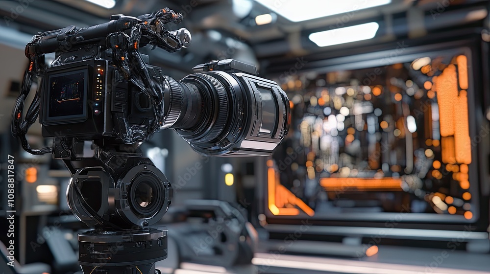Futuristic robotic camera in a spaceship. Futuristic robotic camera in a spaceship.