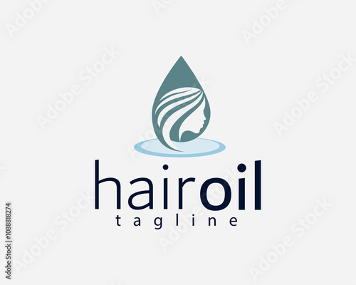 creative face and flowing hair in water droplets logo design photo