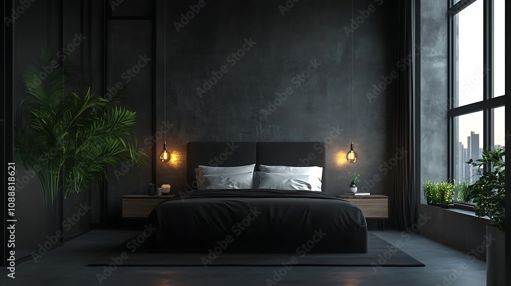 Fototapeta premium Beautiful Colored Mockup Bedroom Interior Blank Poster Decoration Art Background Image, generative AI