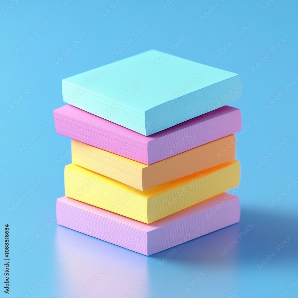 Vibrant Stacked Pastel Colored Sticky Notes on Blue Background Vibrant Stacked Pastel Colored Sticky Notes on Blue Background