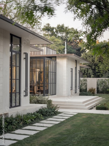 Wallpaper Mural Modern Contemporary Home with Floor-to-Ceiling Windows and Beautiful Landscaping Torontodigital.ca