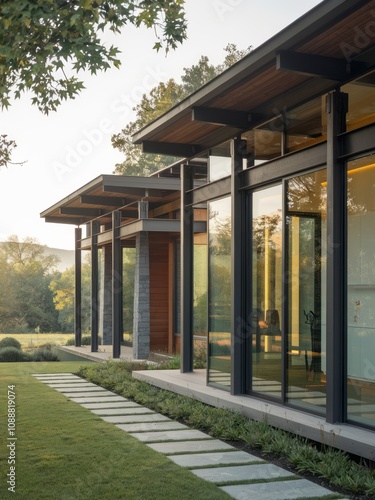 Wallpaper Mural Modern Contemporary Home with Floor-to-Ceiling Windows and Beautiful Landscaping Torontodigital.ca