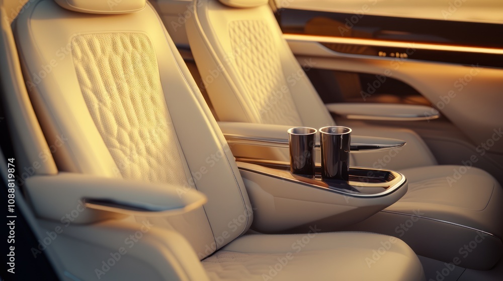 Fototapeta premium Luxury car interior, beige leather seats.