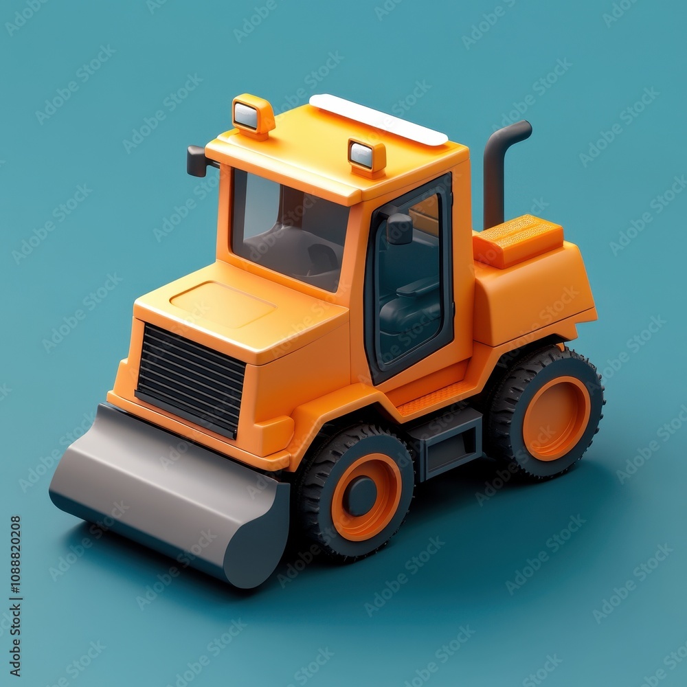 Bright Orange Toy Construction Bulldozer on Plain Background Bright Orange Toy Construction Bulldozer on Plain Background
