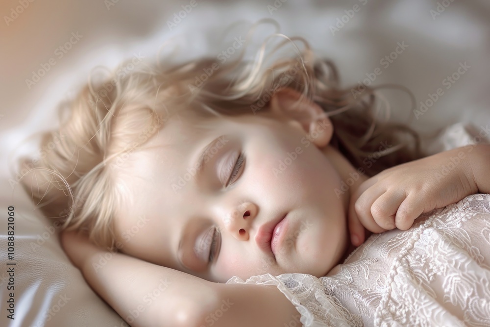 Peaceful Sleeping Child: Serene Moment of a Cute Little Girl in Bed Peaceful Sleeping Child: Serene Moment of a Cute Little Girl in Bed