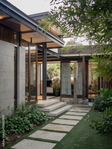 Wallpaper Mural Modern Contemporary Home with Floor-to-Ceiling Windows and Beautiful Landscaping Torontodigital.ca