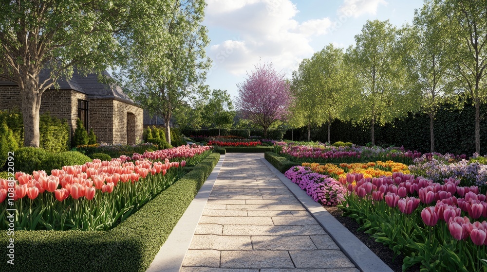 Obraz premium Vibrant Formal Garden Displaying Beautifully Designed Flora