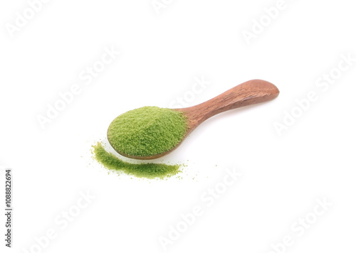 Green tea powder on white background