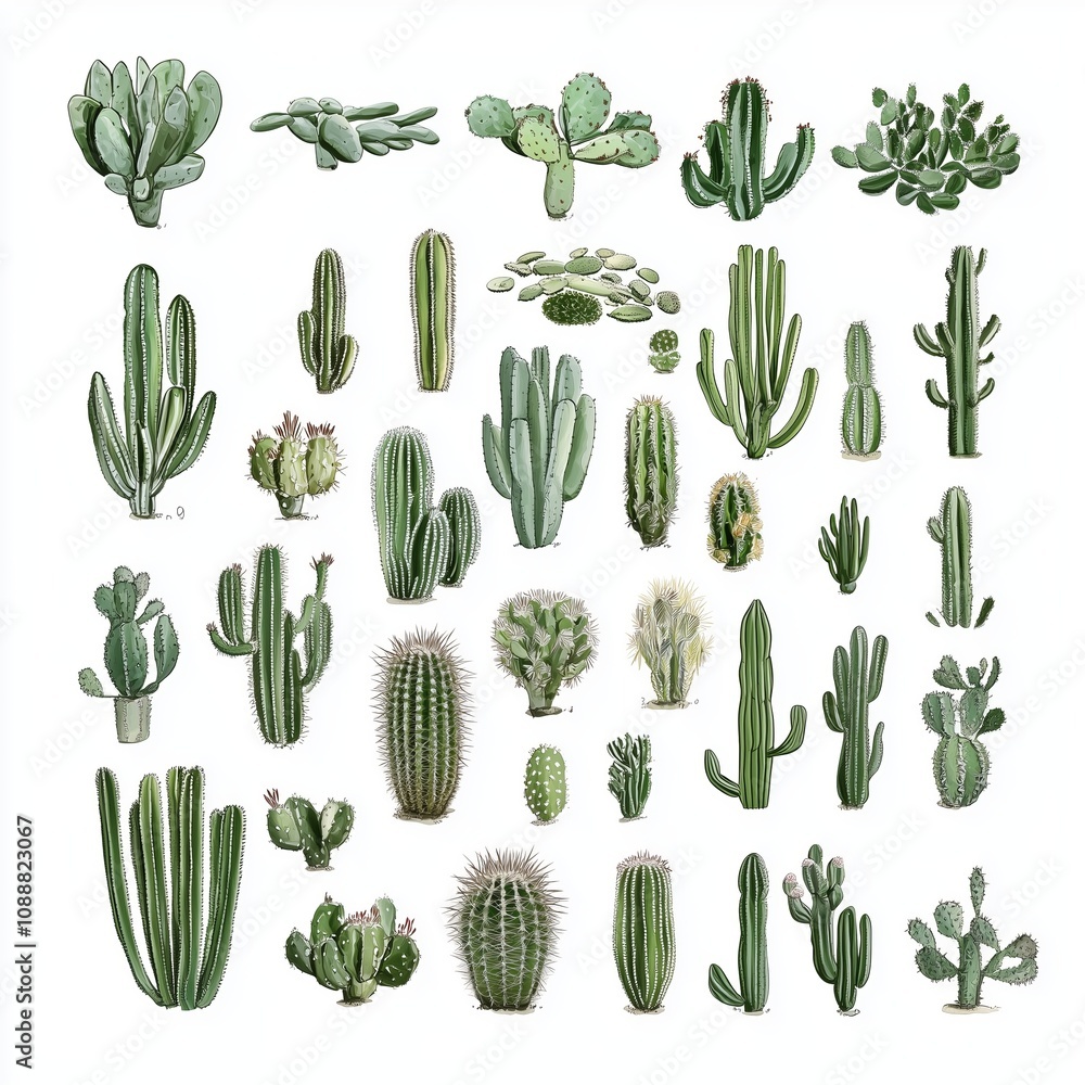 A collection of various cactus species, displayed in a grid. A collection of various cactus species, displayed in a grid.
