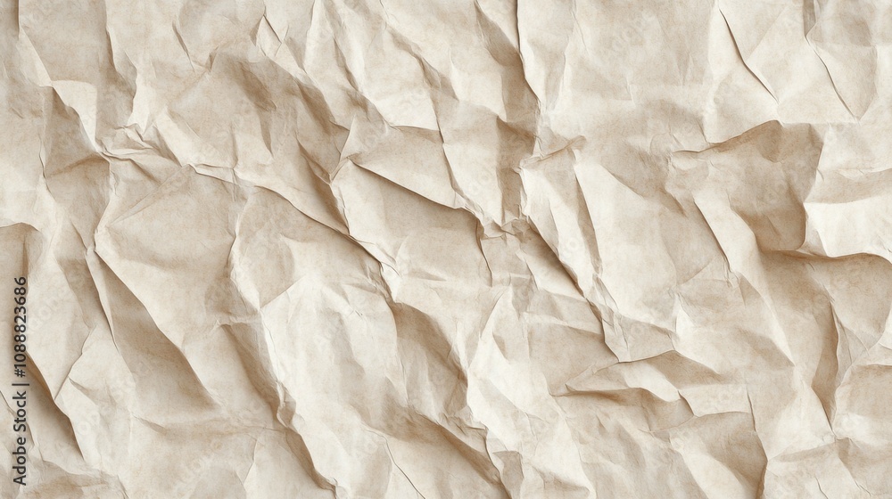 Obraz premium crumpled paper texture, seamless background, high detail, soft lighting, subtle wrinkles, neutral tones, minimalistic