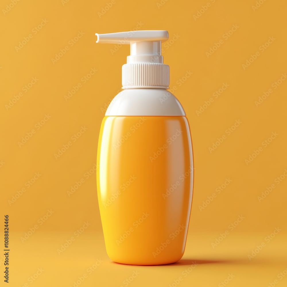 Vibrant Yellow Skin Care Bottle with Pump Dispenser on Bright Background