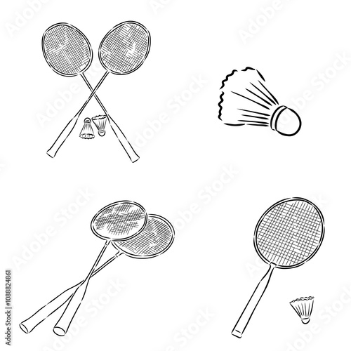 illustration of Badminton. Hand drawn.
