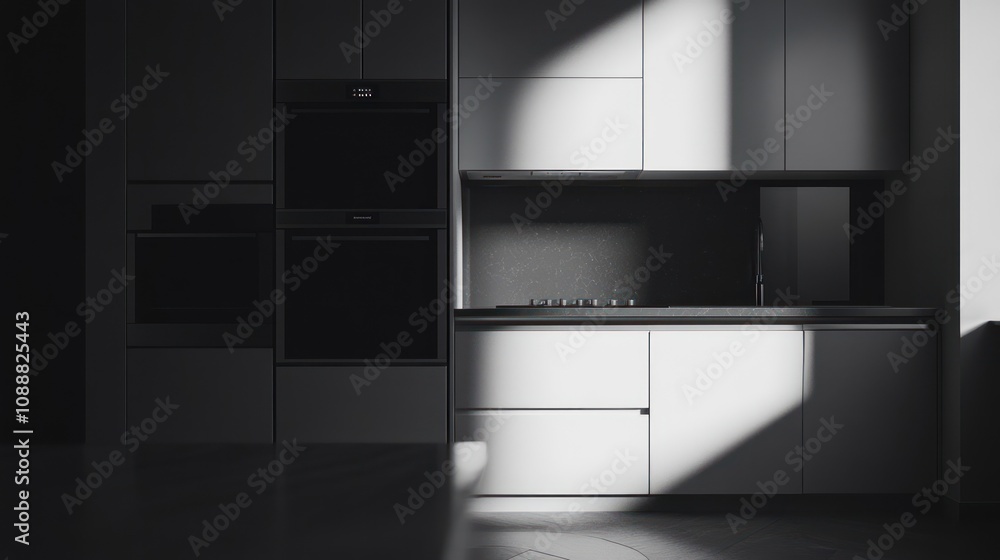 Modern kitchen sunlight shadows. Modern kitchen sunlight shadows.
