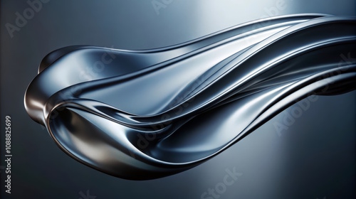 Silver Waves Abstract 3D Render,  fluid  metallic waves , digital art.