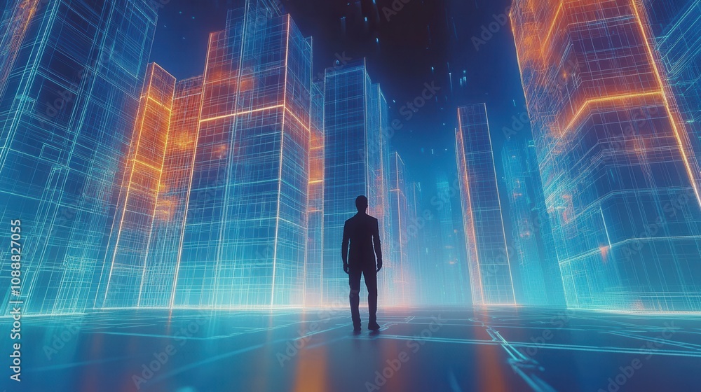 Digital tablet, building hologram. Generative AI Digital tablet, building hologram. Generative AI