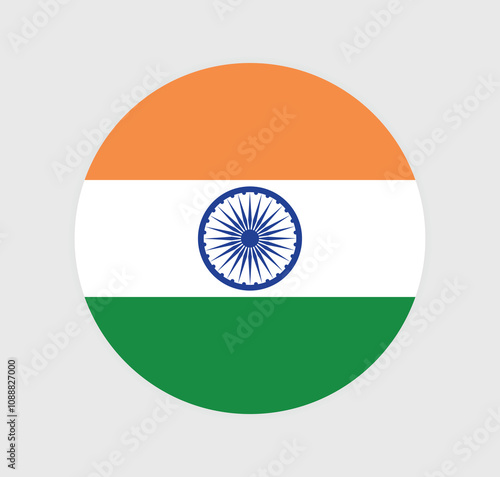 Vector India National Flag icon. Round flag of India on Gray Background.