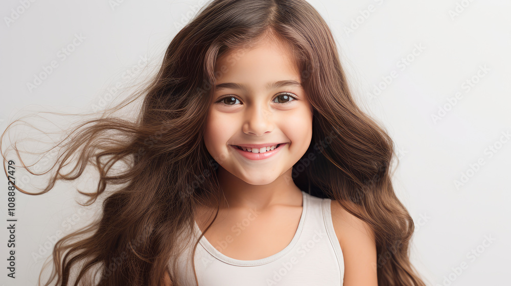 Portrait of smiling cute latin american girl child white background banner. Portrait of smiling cute latin american girl child white background banner.