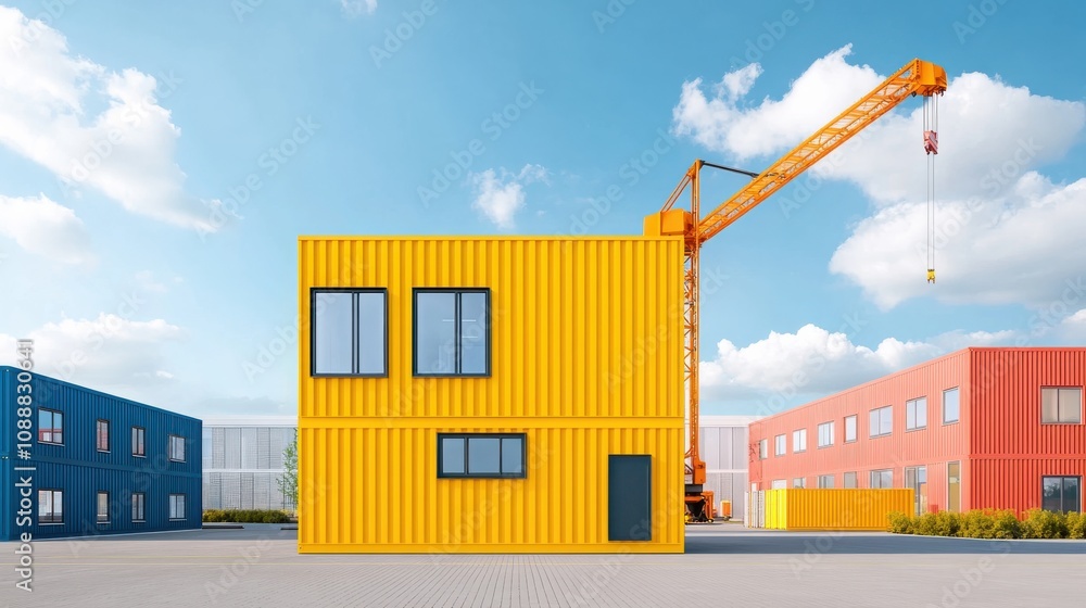 Industrial Loading Dock with Cranes and Shipping Containers Industrial Loading Dock with Cranes and Shipping Containers