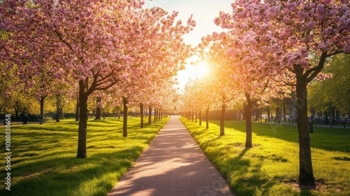 Springtime Bliss in a Dutch Park with Cherry Blossoms