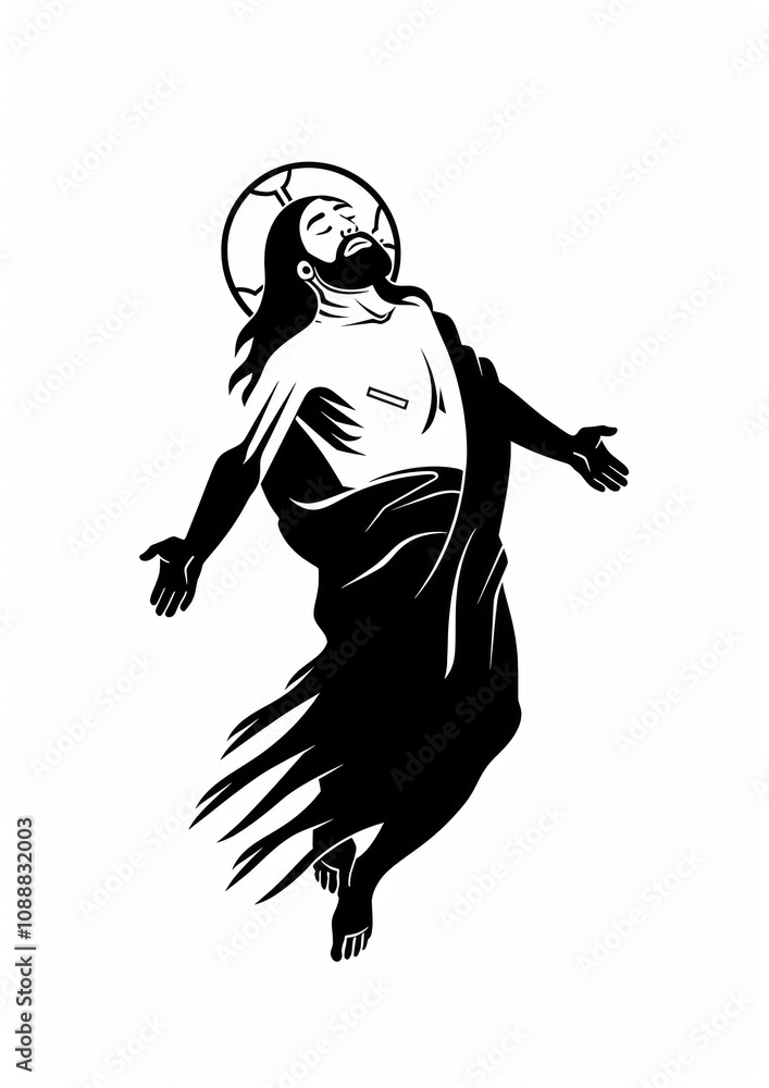 Fototapeta premium Jesus christ floating on air publication stencil female.