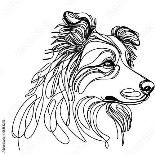 Minimalist Line Art of  Australian Shepherd dog