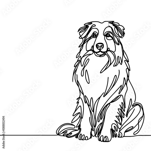 Minimalist Line Art of  Australian Shepherd dog