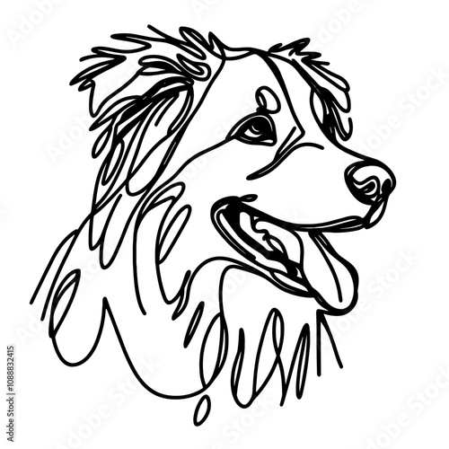 Minimalist Line Art of  Australian Shepherd dog