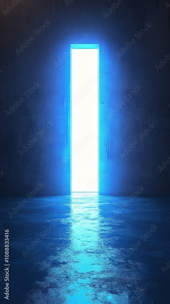 custom made wallpaper toronto digitalGlowing Blue Neon Door in Dark Room - Futuristic Abstract Background