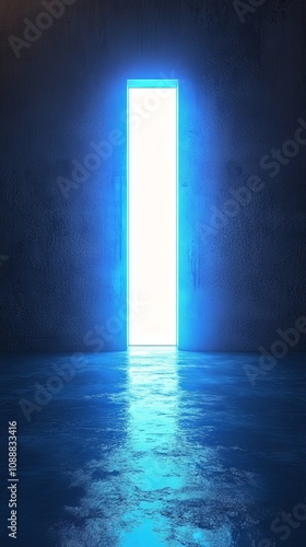 Wallpaper Mural Glowing Blue Neon Door in Dark Room - Futuristic Abstract Background Torontodigital.ca