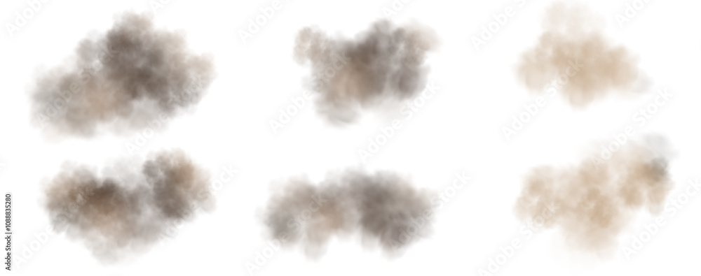 Abstract vector clouds, fog or smoke on an isolated transparent background. Dust cloud. Desert smoke. Sandstorm. 3D smog explosion. Cloud, smoke.Transparency in vector PNG format. Abstract vector clouds, fog or smoke on an isolated transparent background. Dust cloud. Desert smoke. Sandstorm. 3D smog explosion. Cloud, smoke.Transparency in vector PNG format.